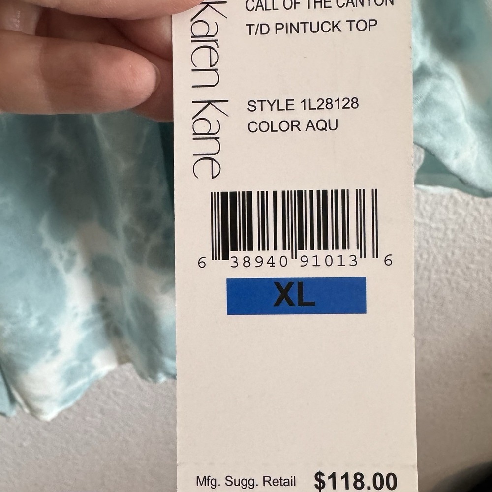 Karen Kane Women's size XL Call of the Canyon Pintuck Top Soft Aqua Tie Dye Boho - Picture 5 of 7